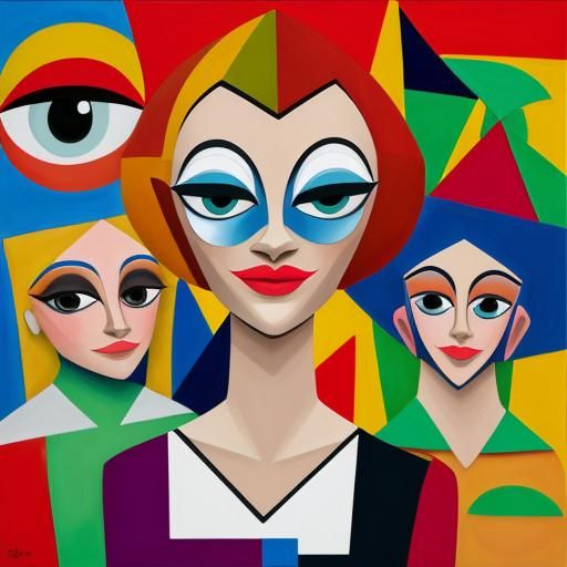 Abstract Cubist Portrait of Triangular Figures