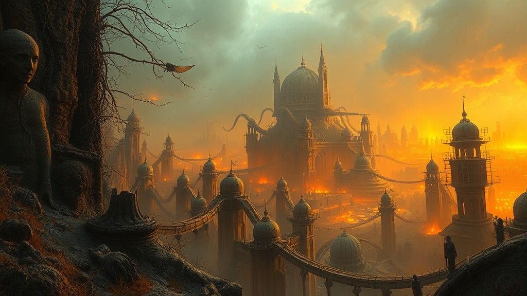 Ethereal Cityscape in Dreamlike Landscape
