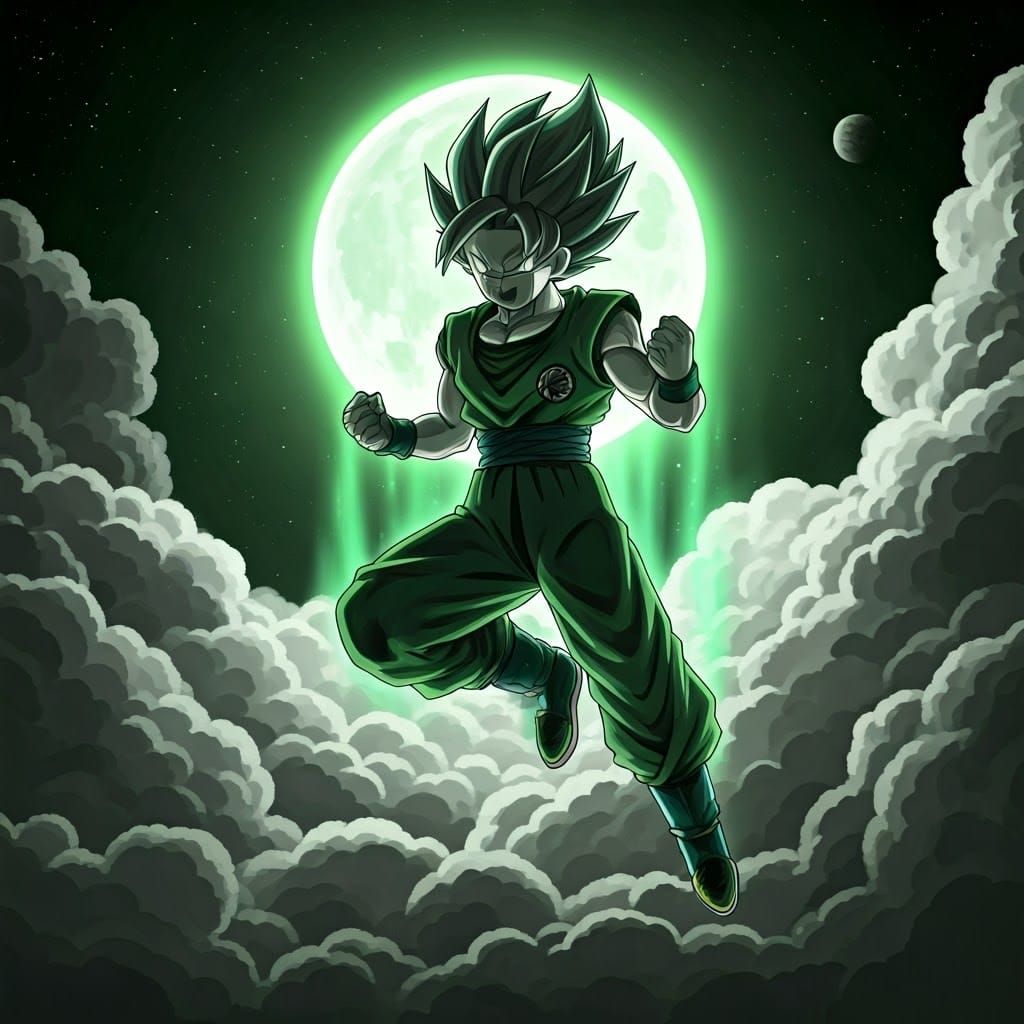 Green Super Saiyan Warrior in Anime Style