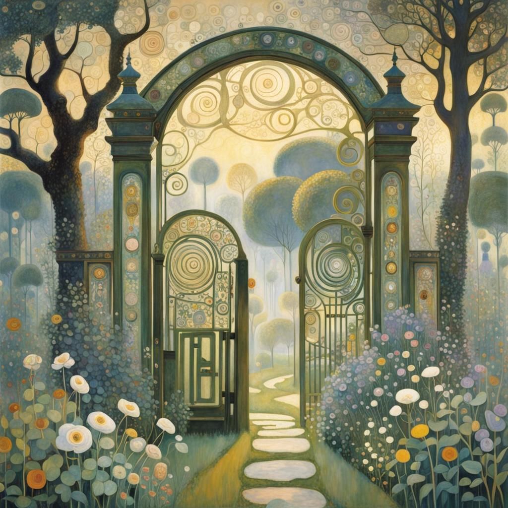 Golden Garden Gate in Vibrant Evening Haze