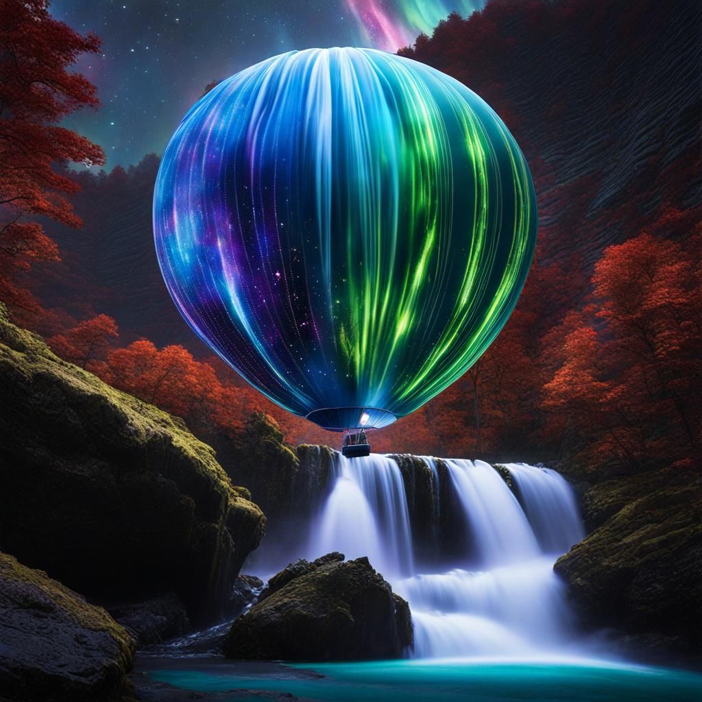 Jeweled Nebula Balloon Animal Crashing Through Waterfall