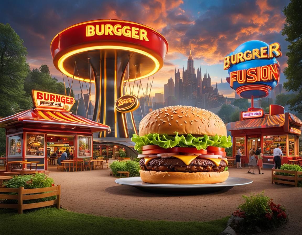 Burger Theme Park, image fusion, two pictures in one