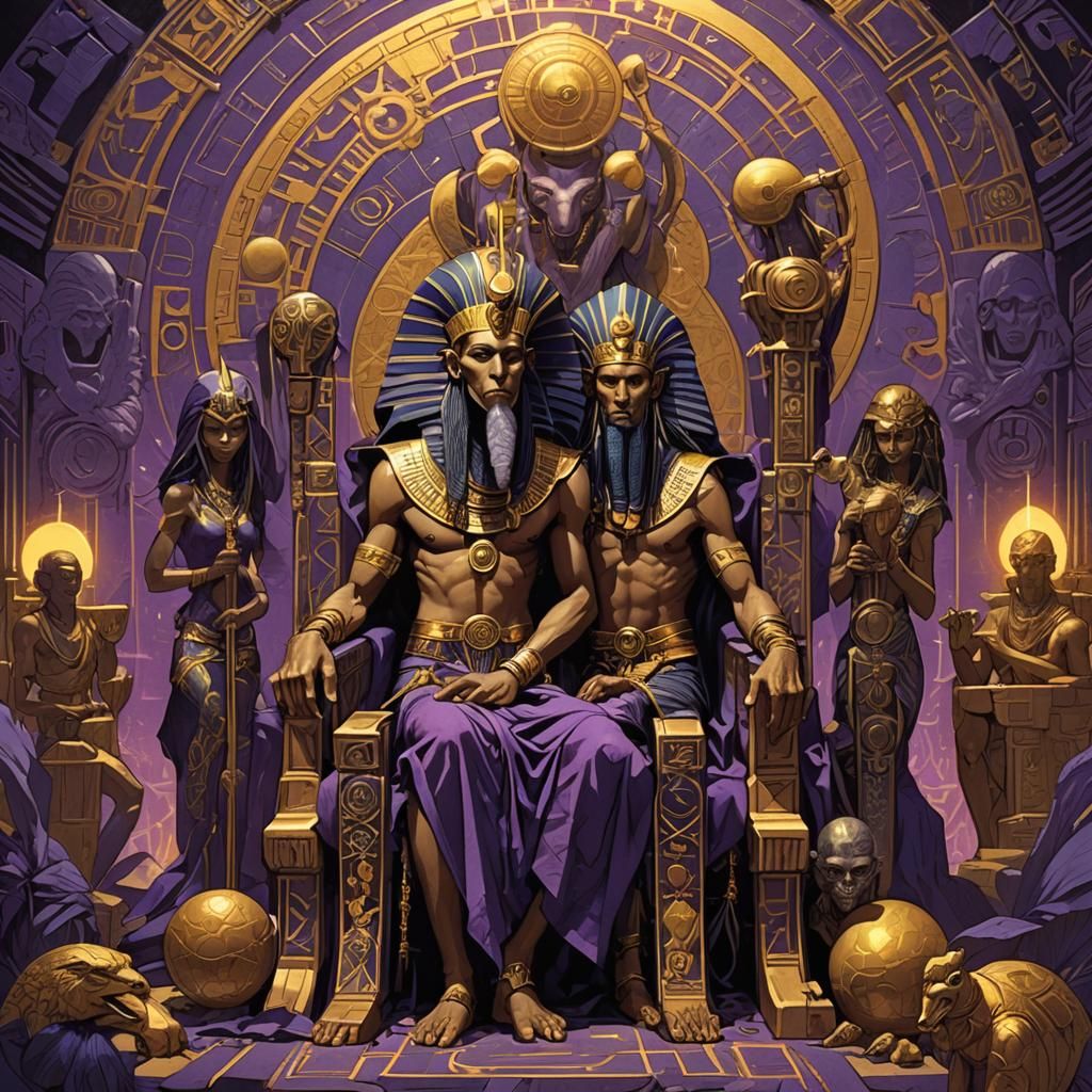 Thoth and Ra Throne Portrait in Dark Fantasy Style