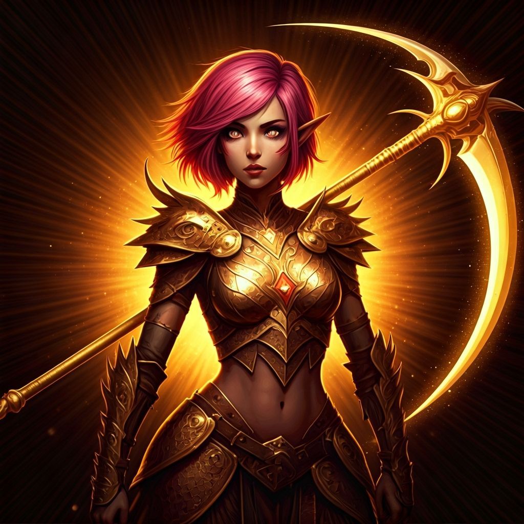 Amazonian Elf Warrior with Scythe, in Anime Style