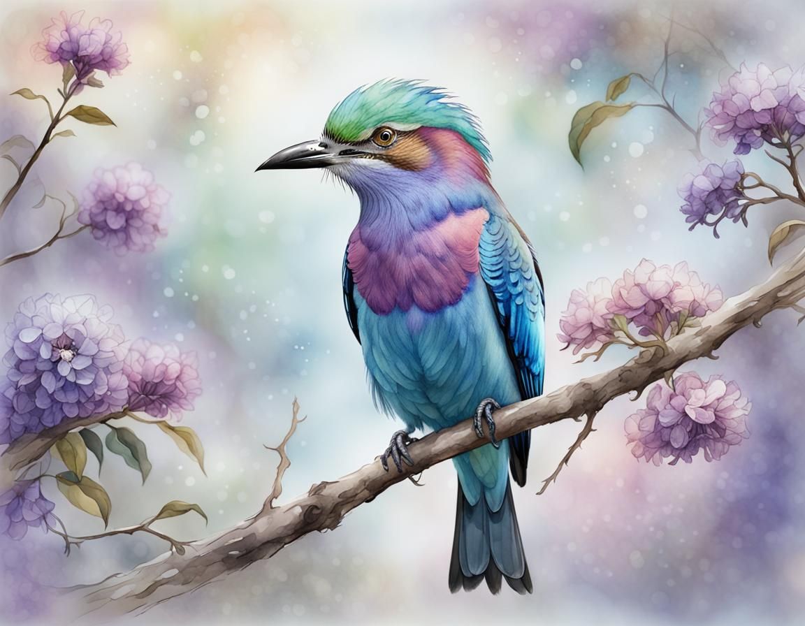 Lilac Breasted Roller Watercolor Sketch