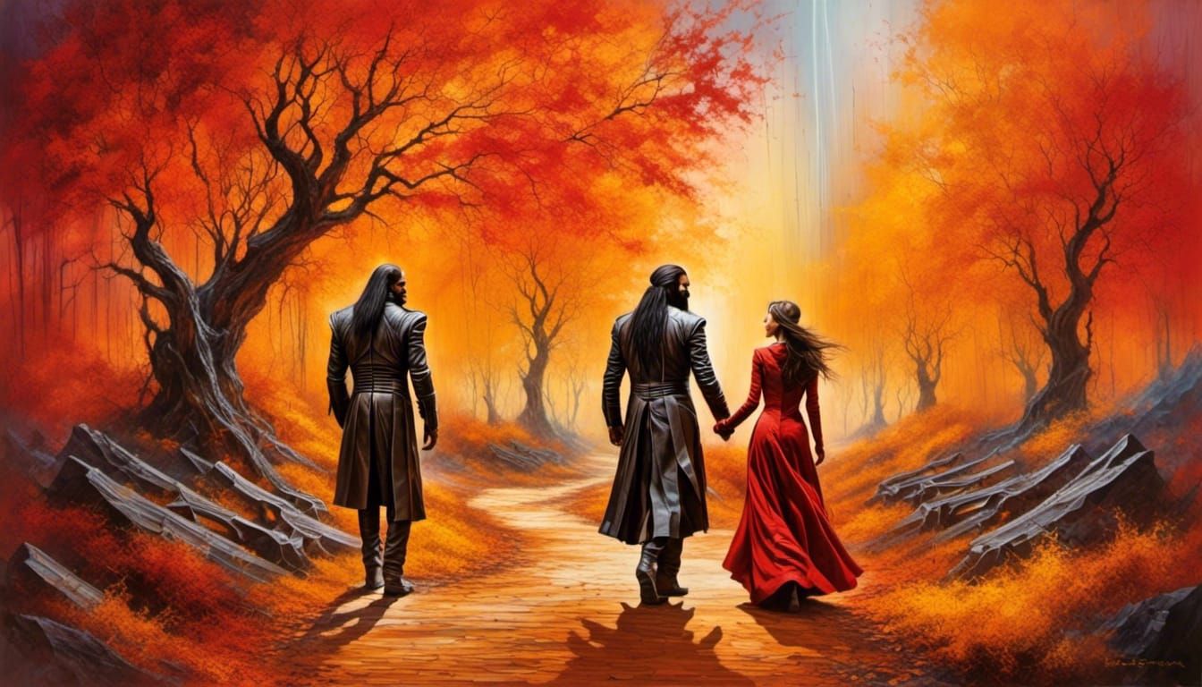 Lovers in a Magic Autumn Cemetery