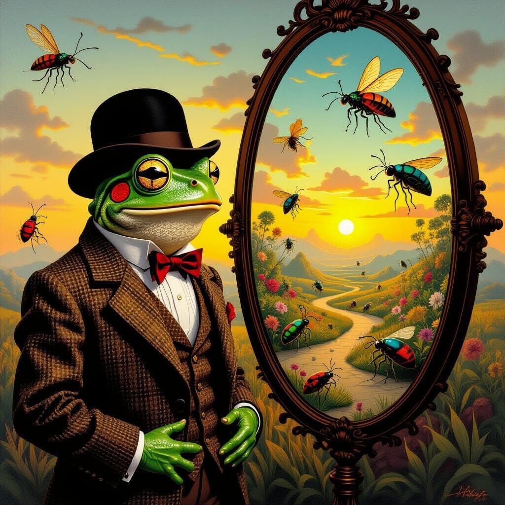 Frog Gentleman Gazes into Bug-Filled Mirror