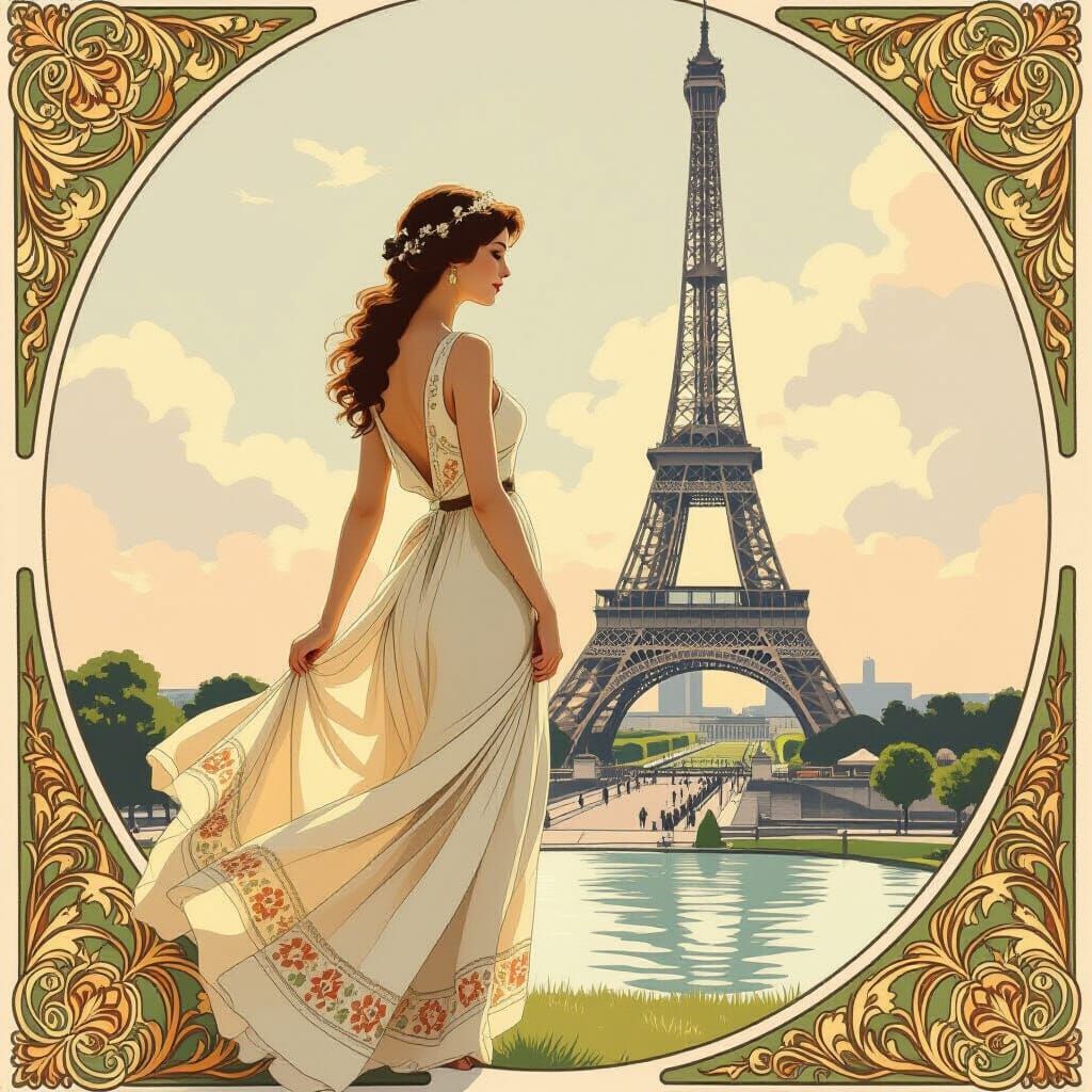 Eiffel Tower Dreamscape in Art Nouveau Style