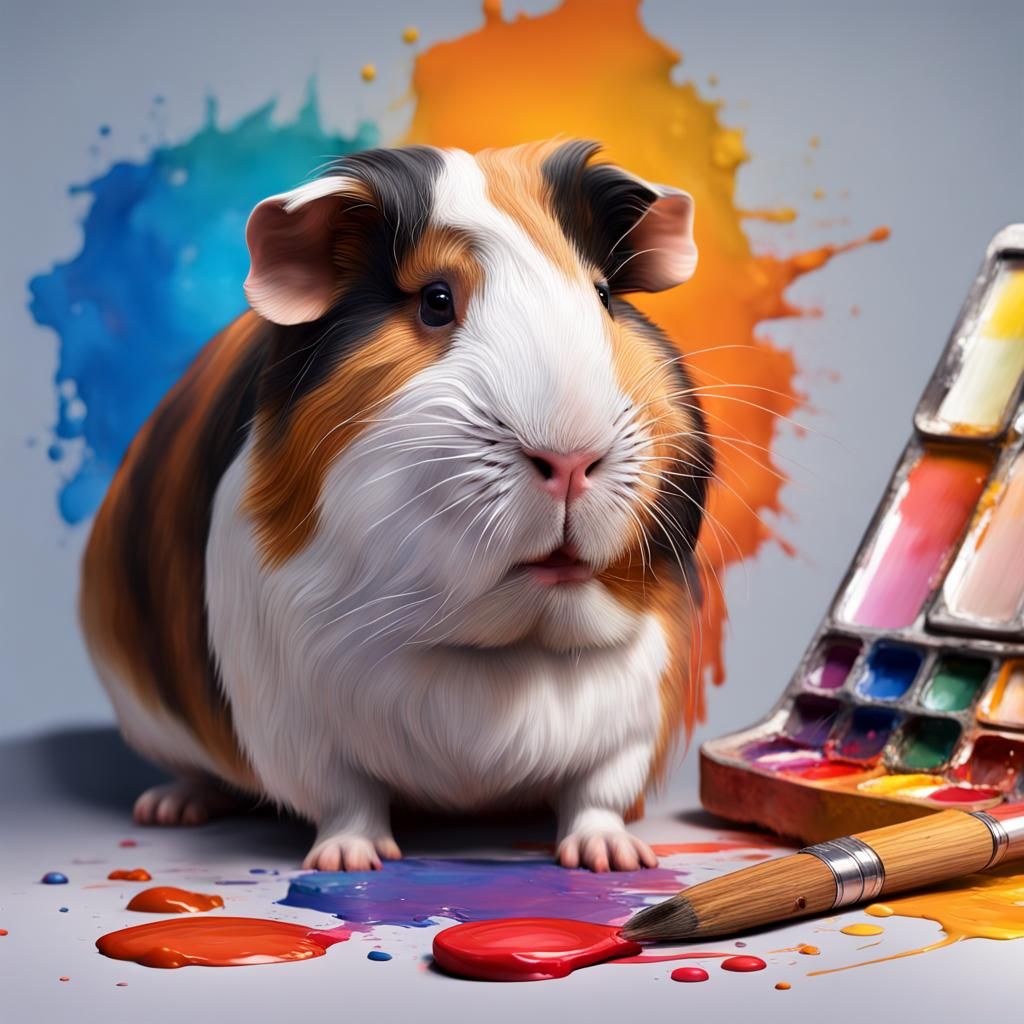 French Guinea Pig Painter in Splash Art Style
