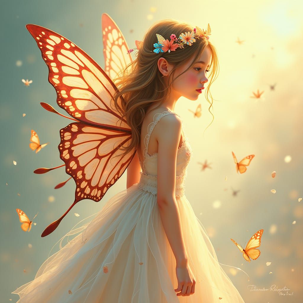 Ethereal Butterfly Girl in Dreamlike Illustration Style