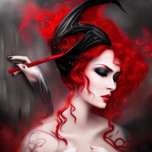 Evil Fairy in Black Gown: Detailed Fantasy Art