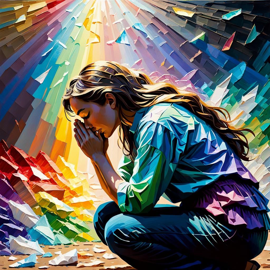 Praying Figure in Neo-Impressionist Style