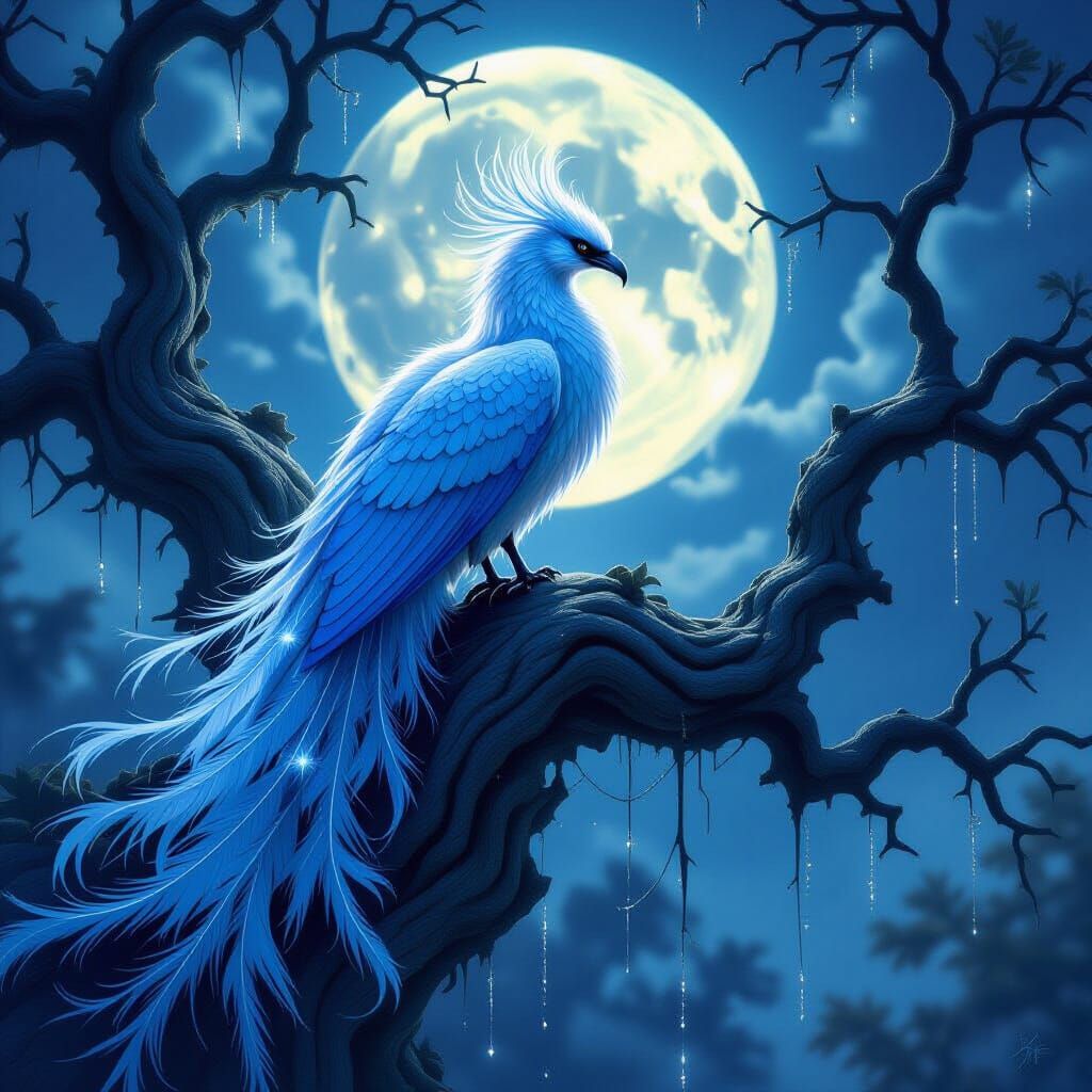 Majestic Phoenix of Spider Silk in Moonlight
