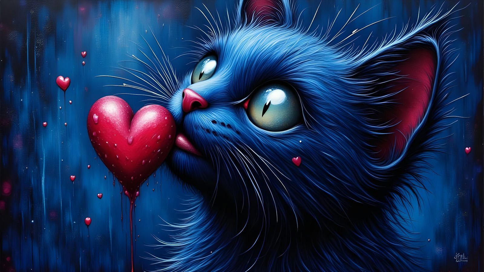 Blue Pet and Kiss in Expressive Brushstrokes