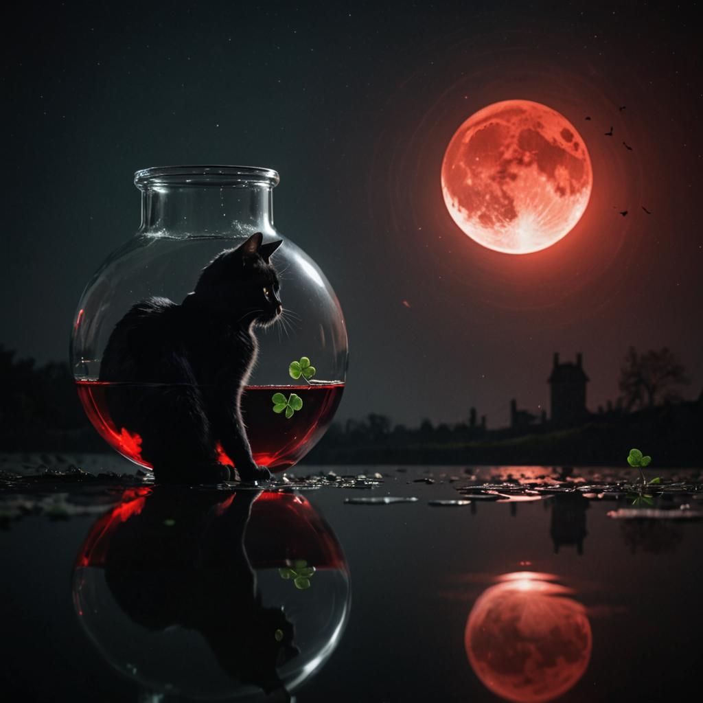 Epic Black Cat Silhouette with Clover at Abyss