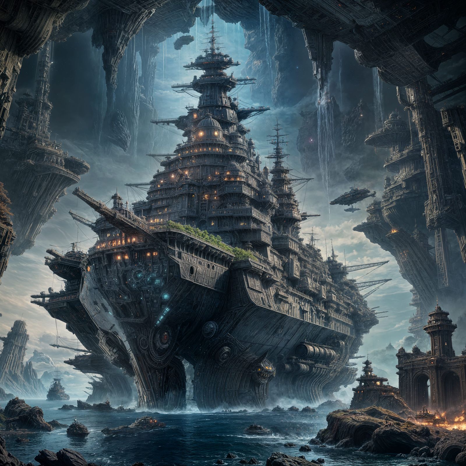Battleship Rises: Detailed Matte Painting in Deep Color