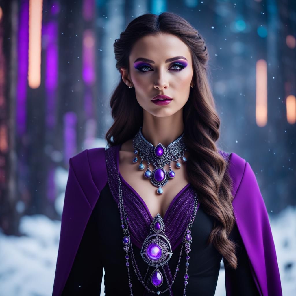 Futuristic Elf Portrait in Purple Dress