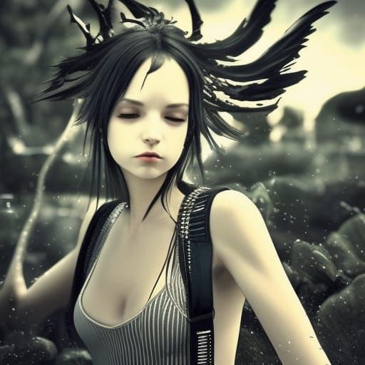 Gothic Girl Smoking a Cigarette Dark Background