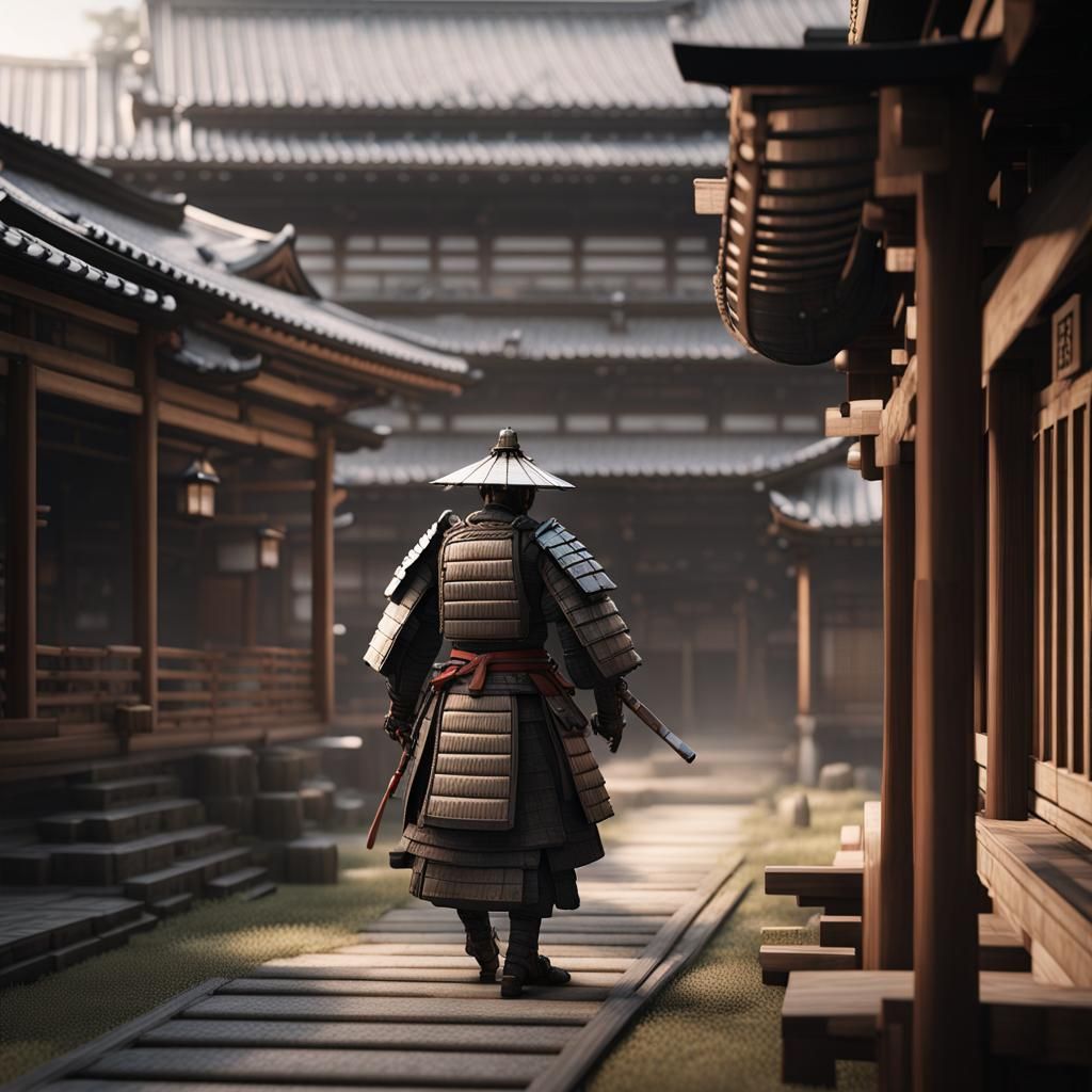 Edo-Period Japan Diorama with Lone Samurai