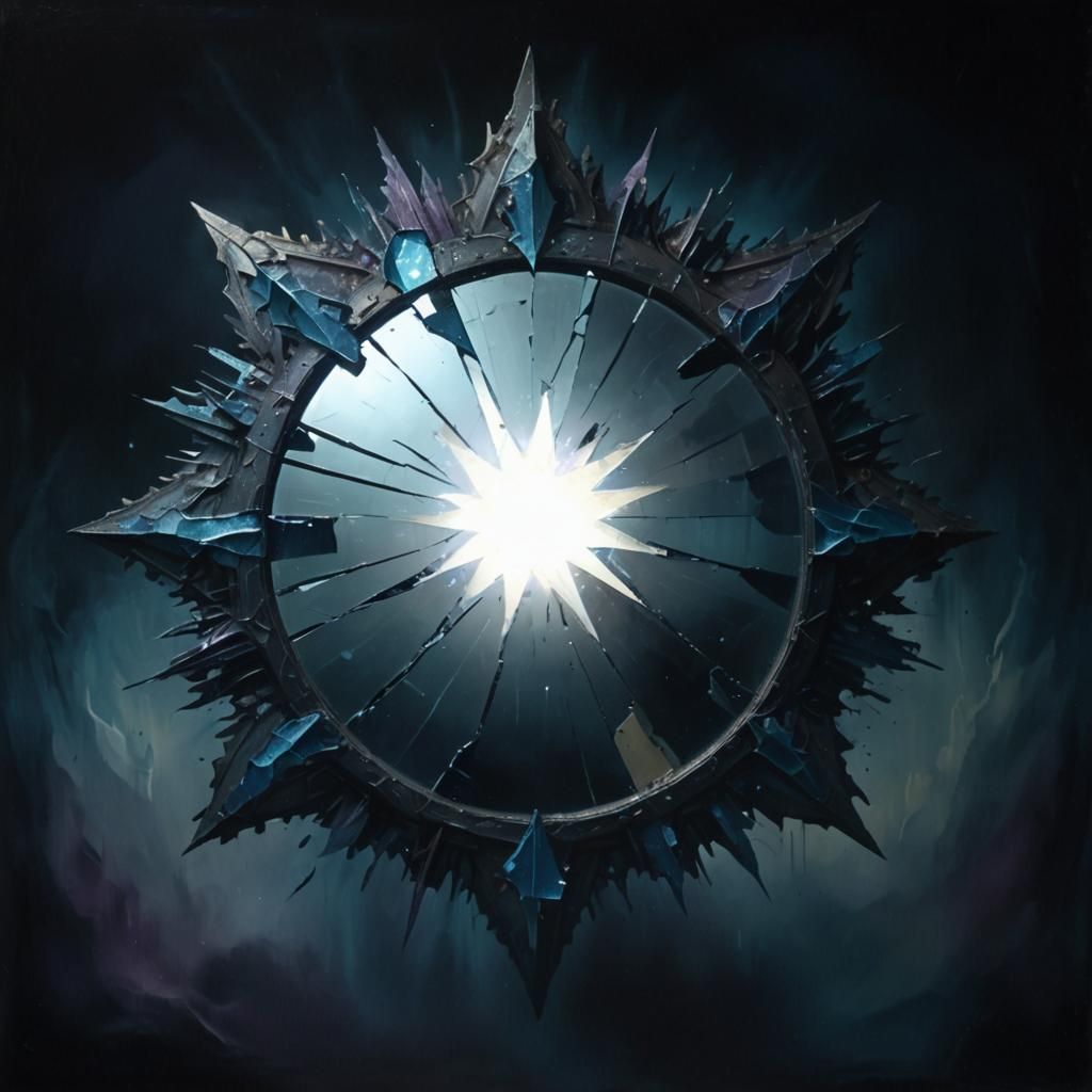 Fractured Mirror Shards in Surrealist Oil Painting