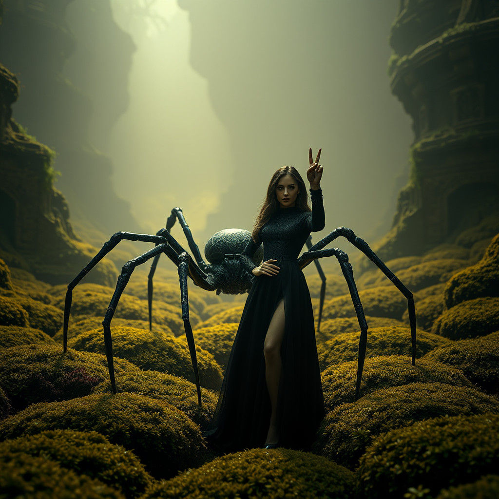 album art Banner "Yesterday's Regrets", A portrayal of Lady Dimitrescu in a gothic postpunk style, displaying a Peace Ha...