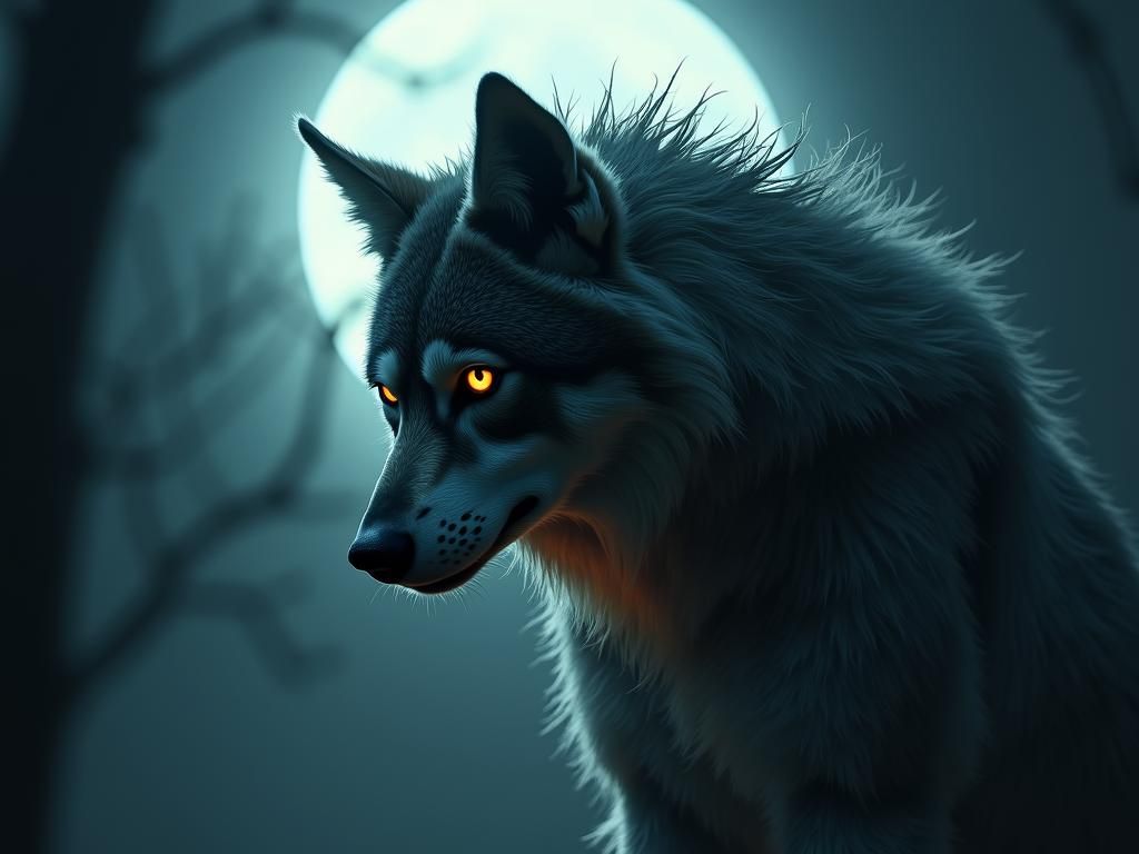 Werewolf Transformation Under Moonlight in a Ritualistic Sty...