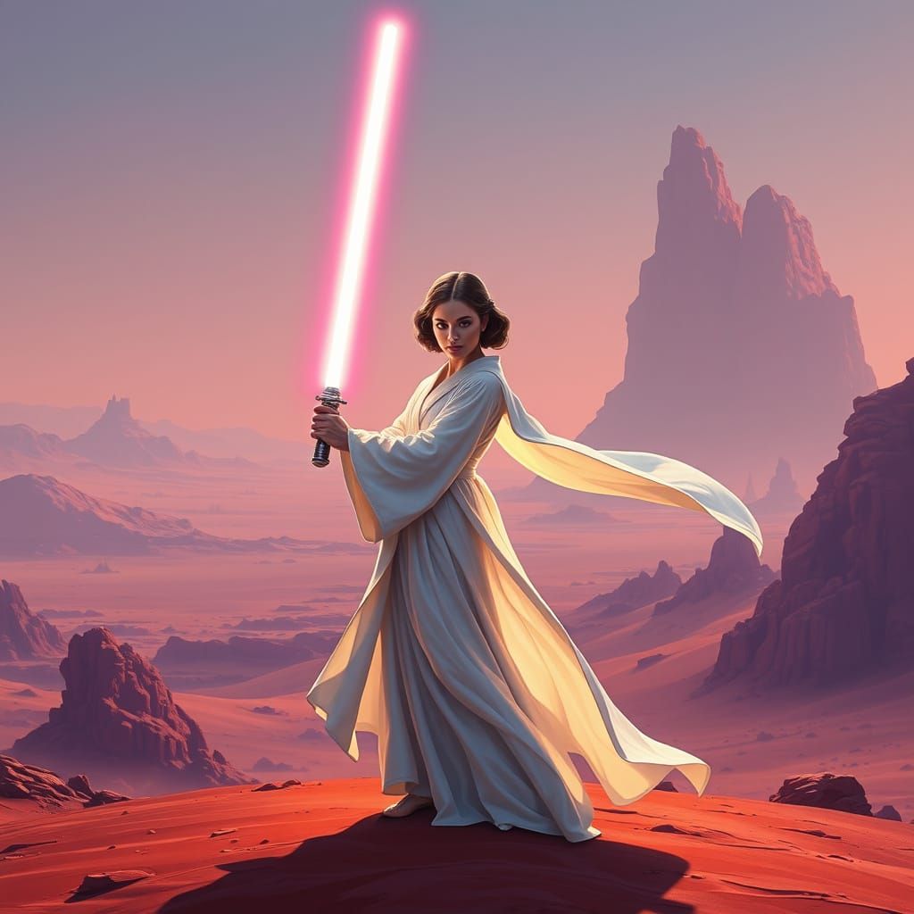 Princess Leia on Tatooine with Lightsaber