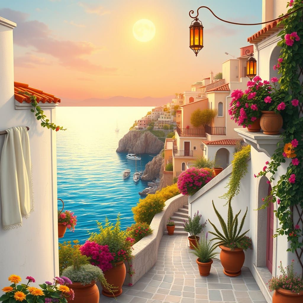 Tranquil Mediterranean Village at Sunset