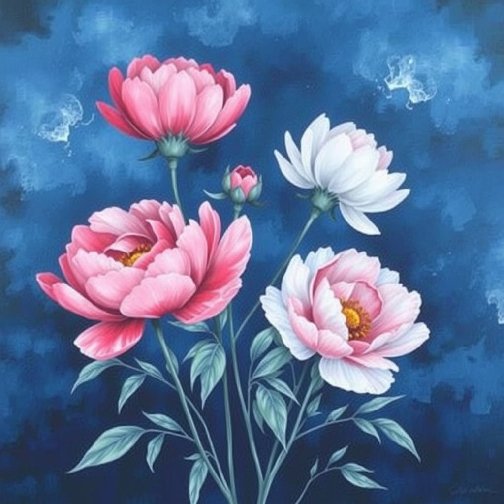 Blue Ink Peonies in Liminal Space