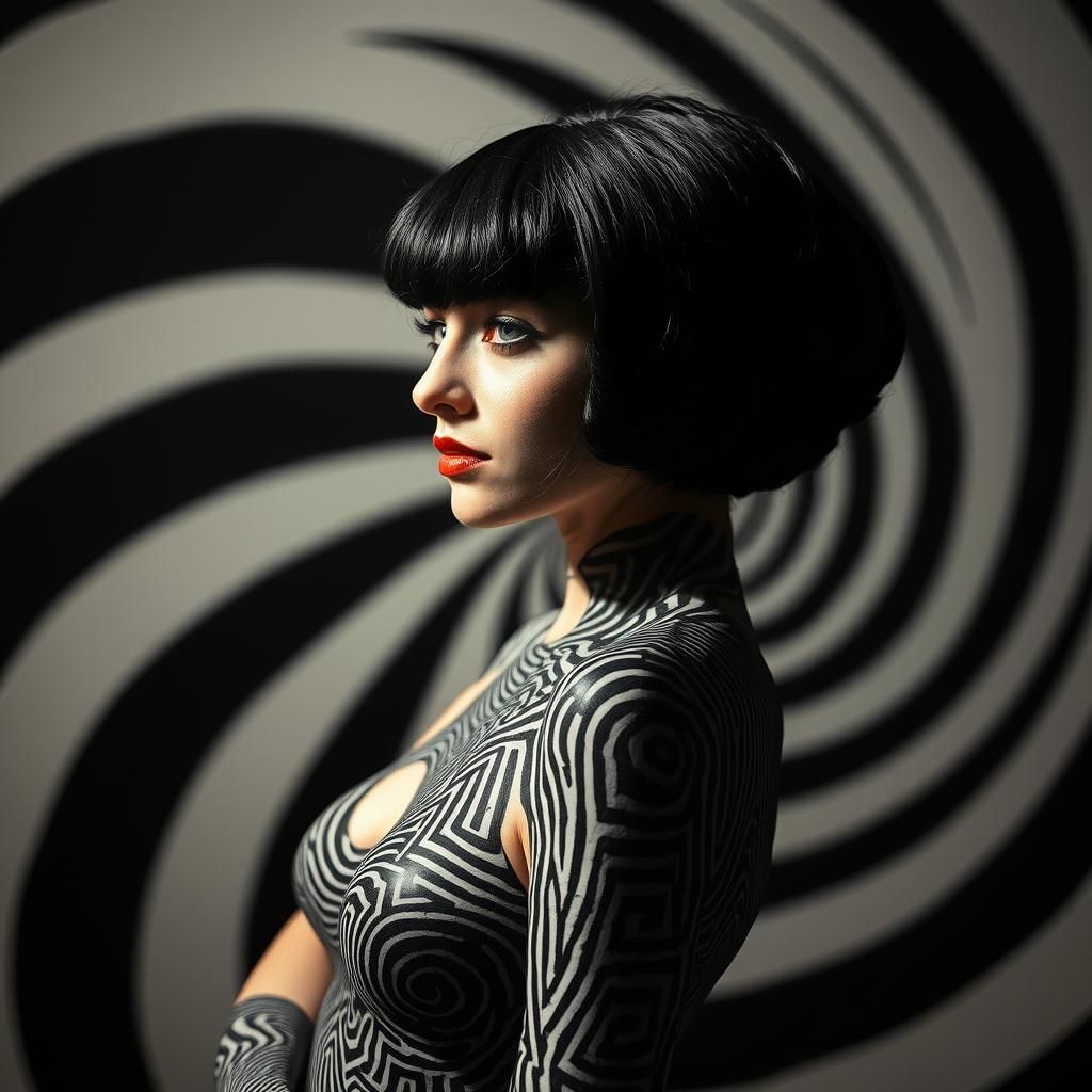 Hypnotic Woman with Bob Haircut in Surrealist Style