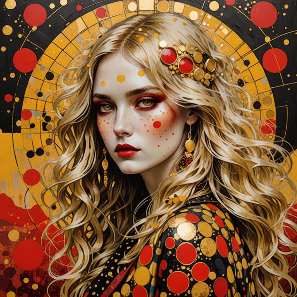 Girl in Polka Dots, Klimt Mucha Style