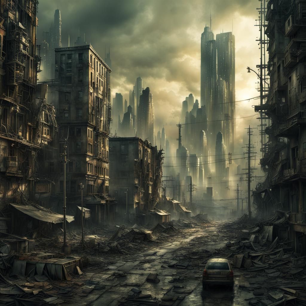 Dystopian Cityscape in a Matrix-Inspired Digital Painting
