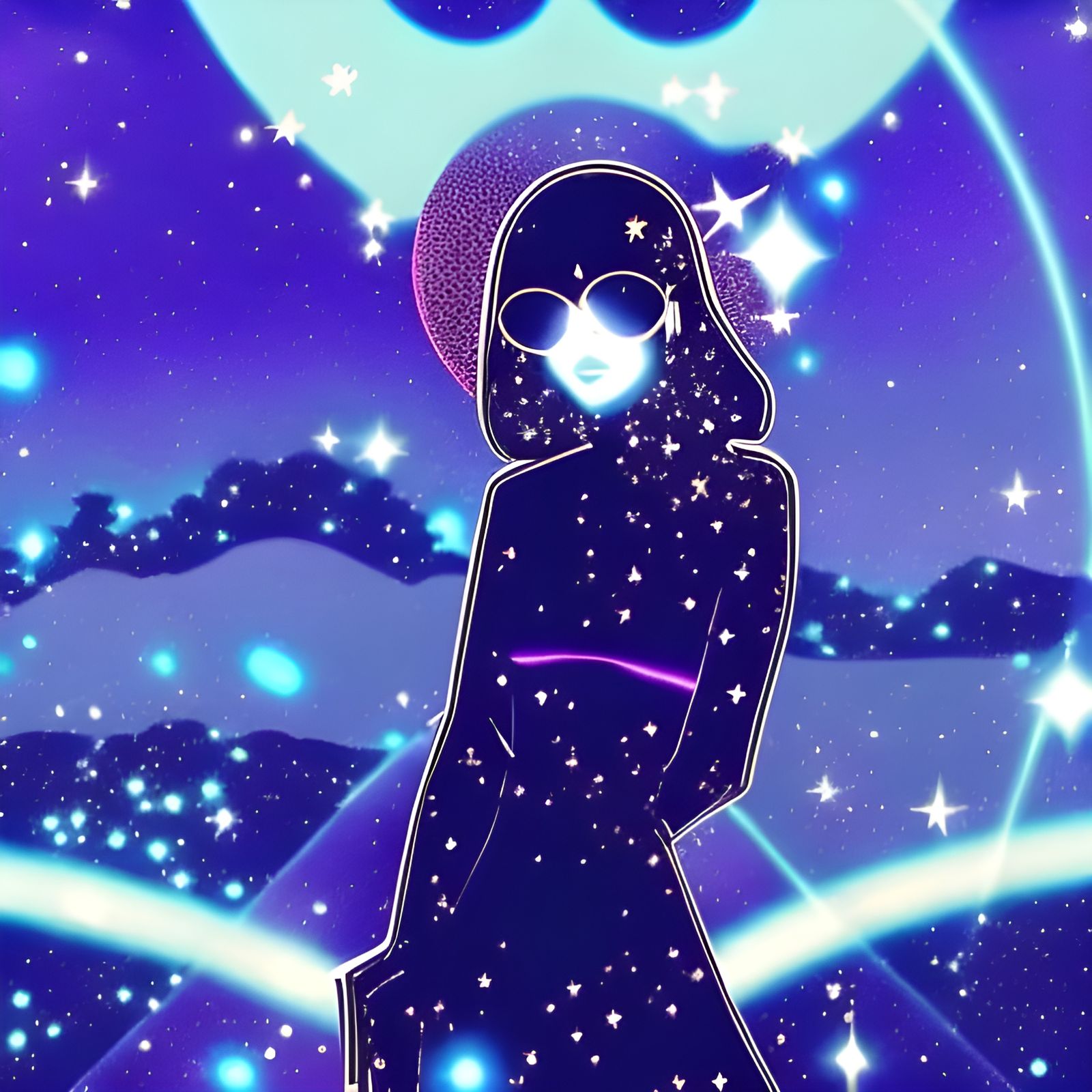 Glowing Goth Alien Girl in Retro Cyberpunk Space