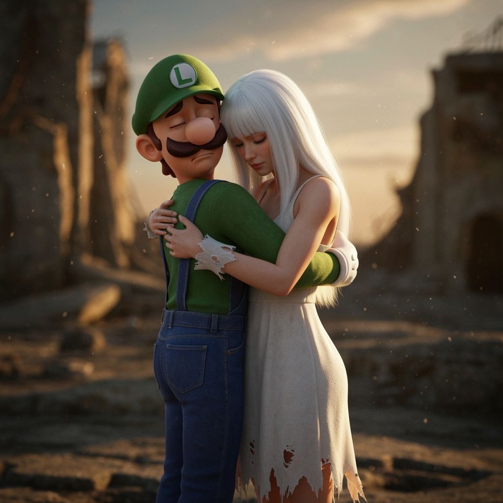 Emotional Survivors on Ruined Earth in Golden Hour