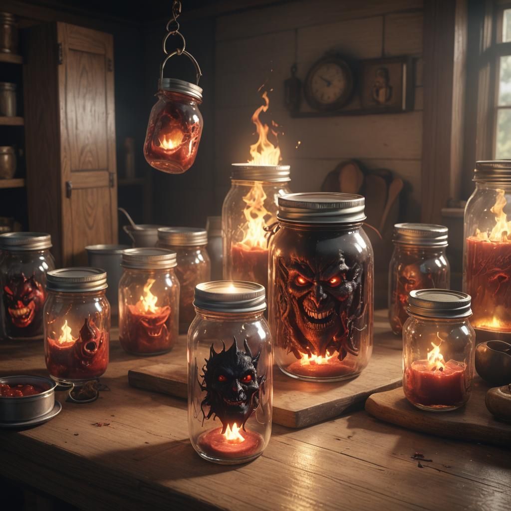 Hyperrealistic Satan, with demons and fire, inside a sealed ...