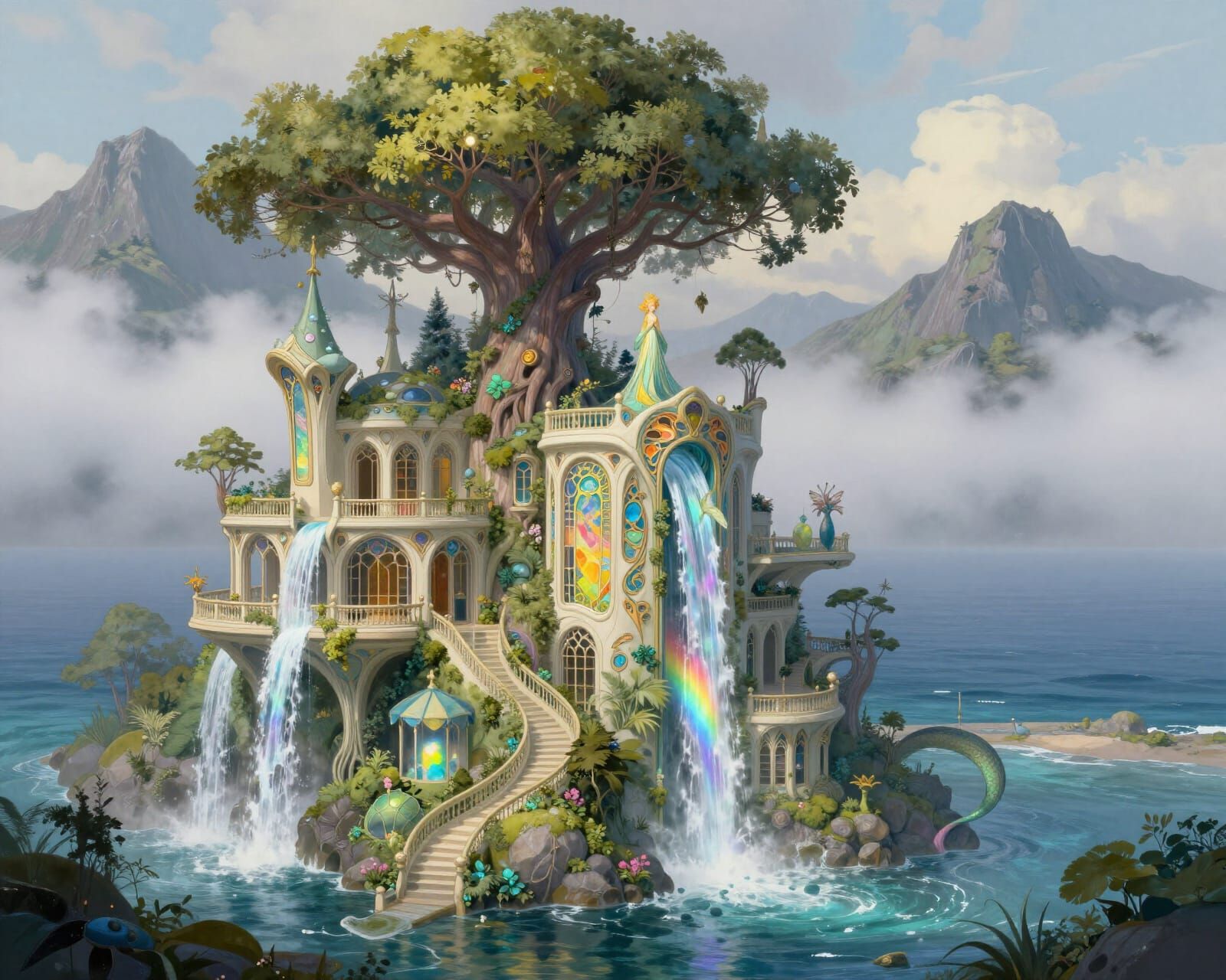 Ethereal Seelie Palace in Eternal Summer Highland Landscape