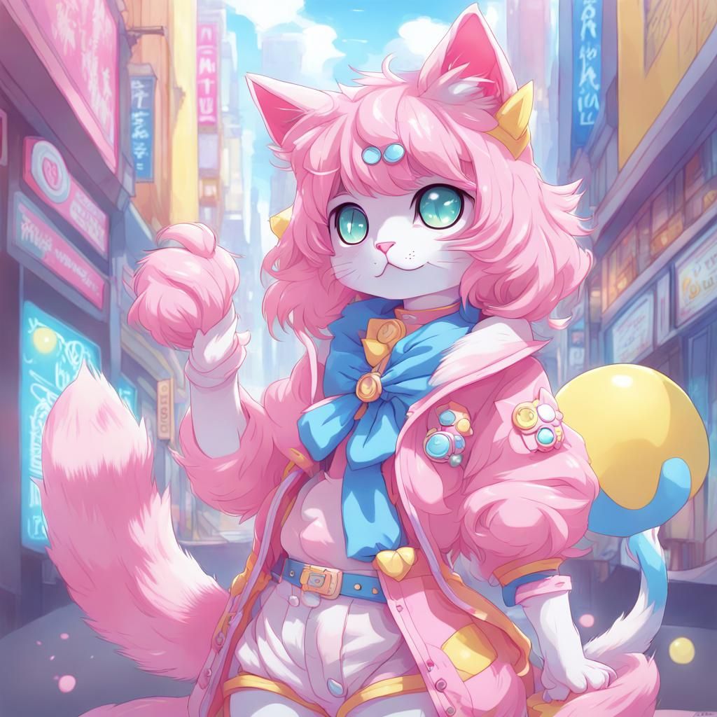 Colorful Cat Fursona in Anime Manga Style