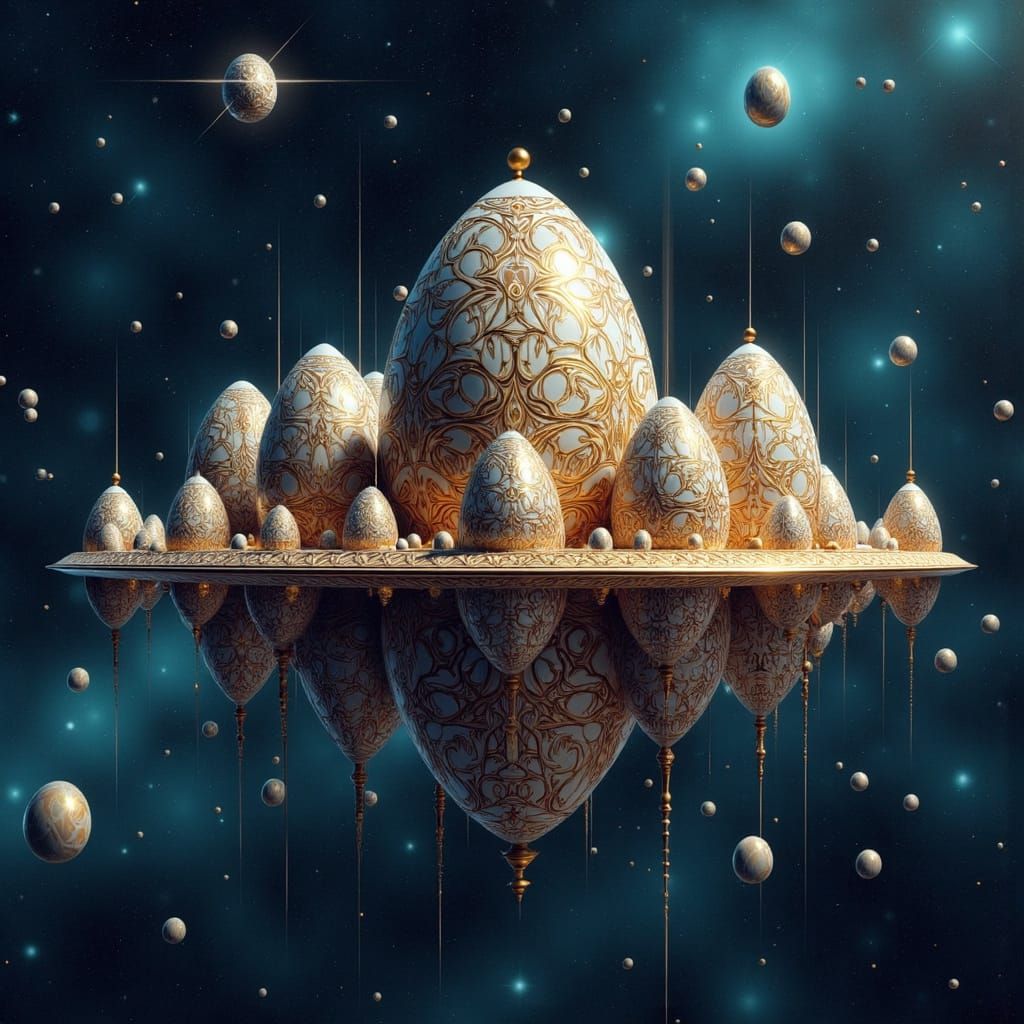 Egg Spaceship with Gemstone Panels in Deep Space