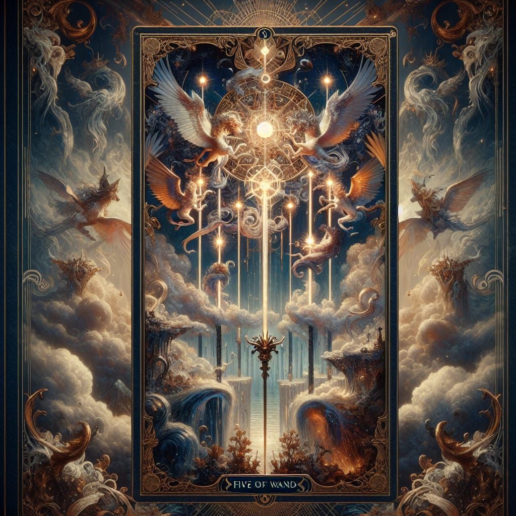 Fantastical Five of Wands Tarot Card as Matte Painting