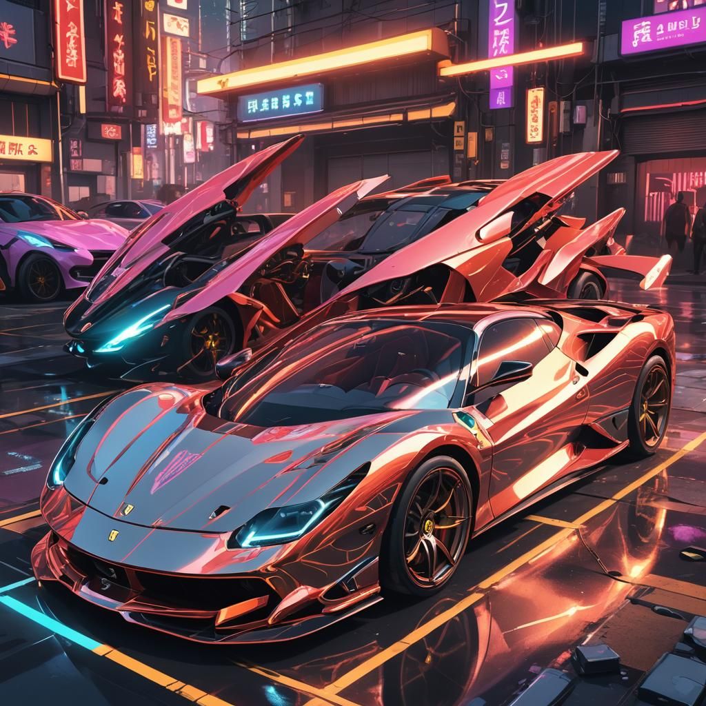 Cyberpunk Ferrari Composed of Futuristic Computer Components