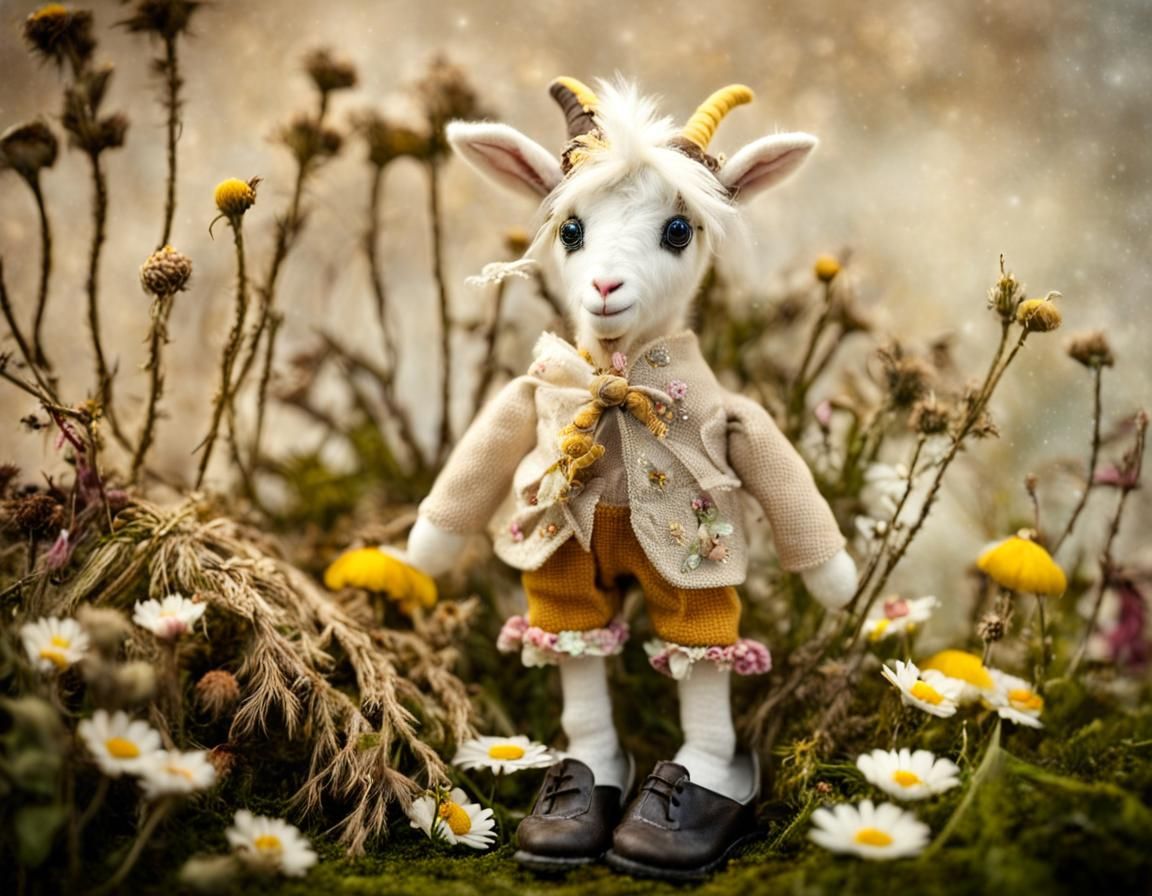 Happy Plushie Goats in Boots: Textile Art