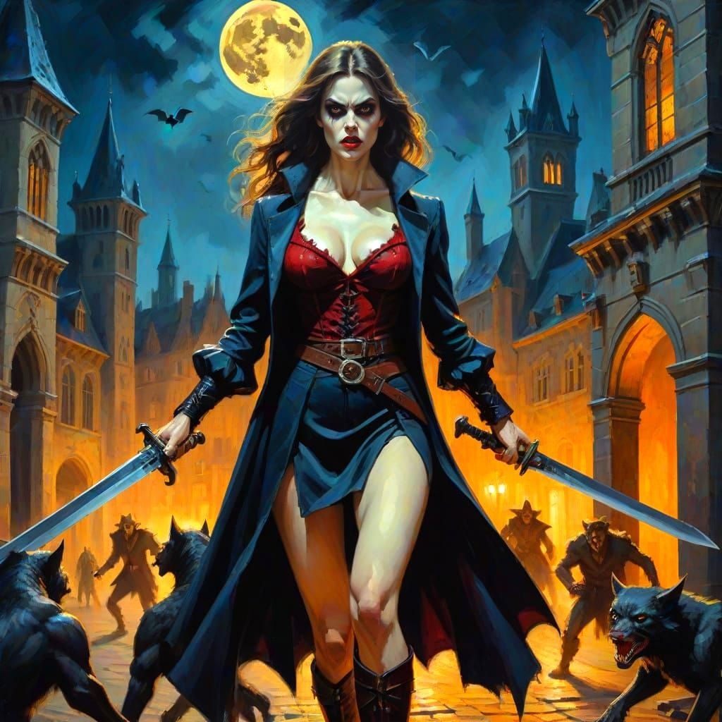 Vampire Swordsman Battles Werewolves in Dark Gothic City