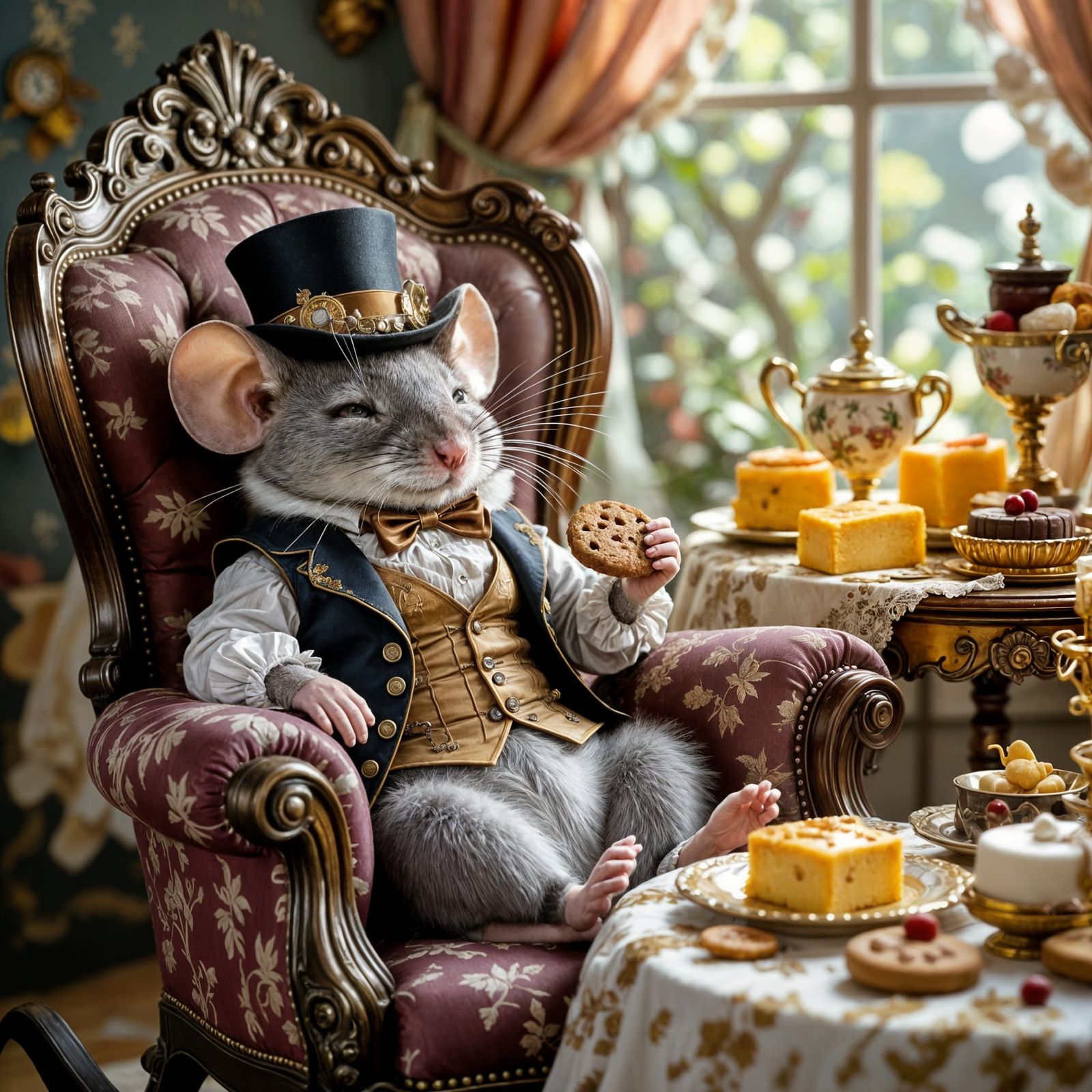 Steampunk Mouse Dreams of Cookies in Fantasy Style