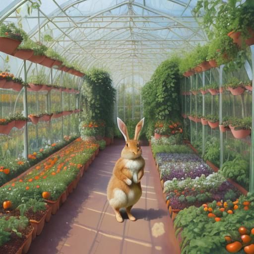 Rabbit in Greenhouse: An Impressionist Oil Painting