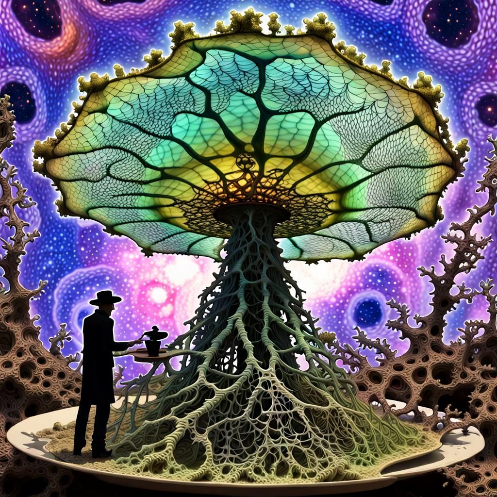 Surreal Eye Reflecting Microscopic Universe as Oil Painting