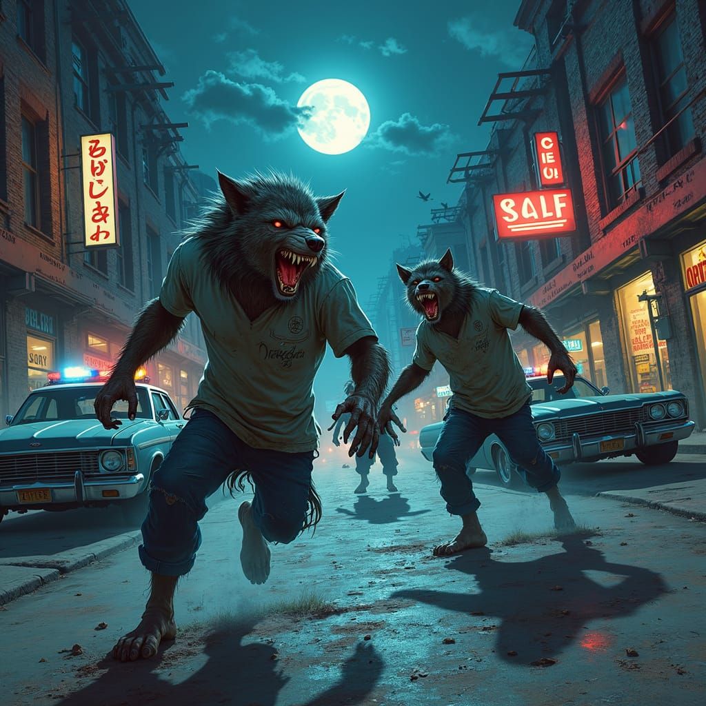 Hyper-Realistic Werewolf Battle Under Moonlight