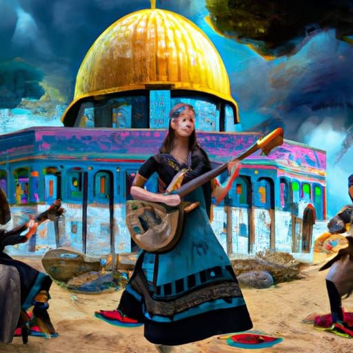 Palestinian Woman Plays Guitar in Jerusalem, Detailed Matte ...