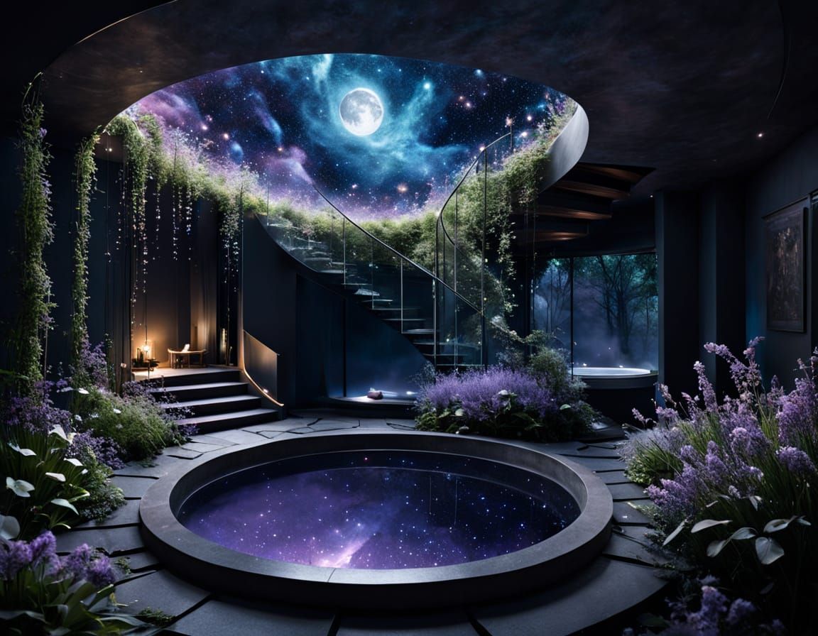 Otherworldly Bath Chamber with Floating Moonpetal Tubs