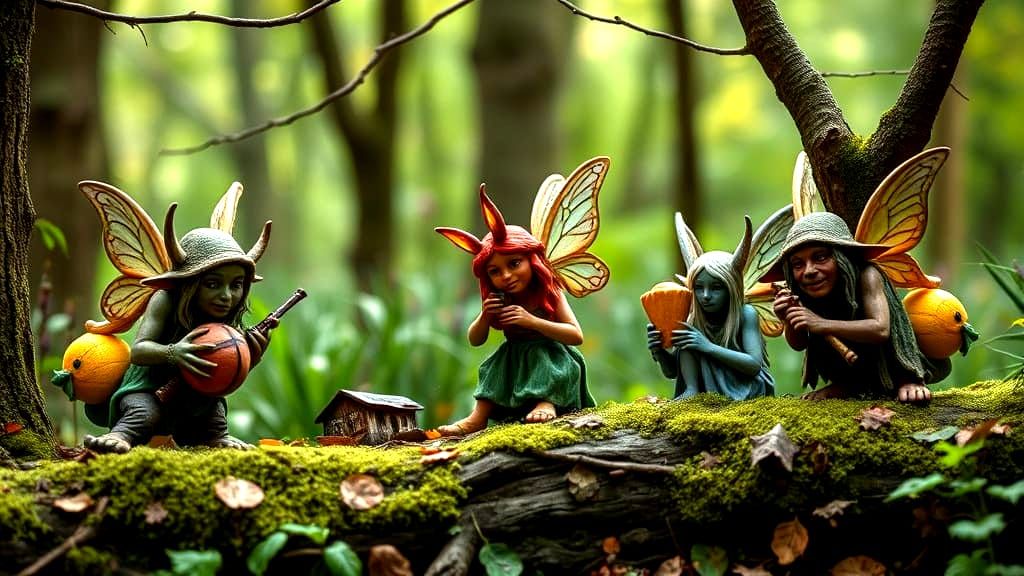 Vibrant Eldritch Forest Fairies in Clogging Motion with Wolp...