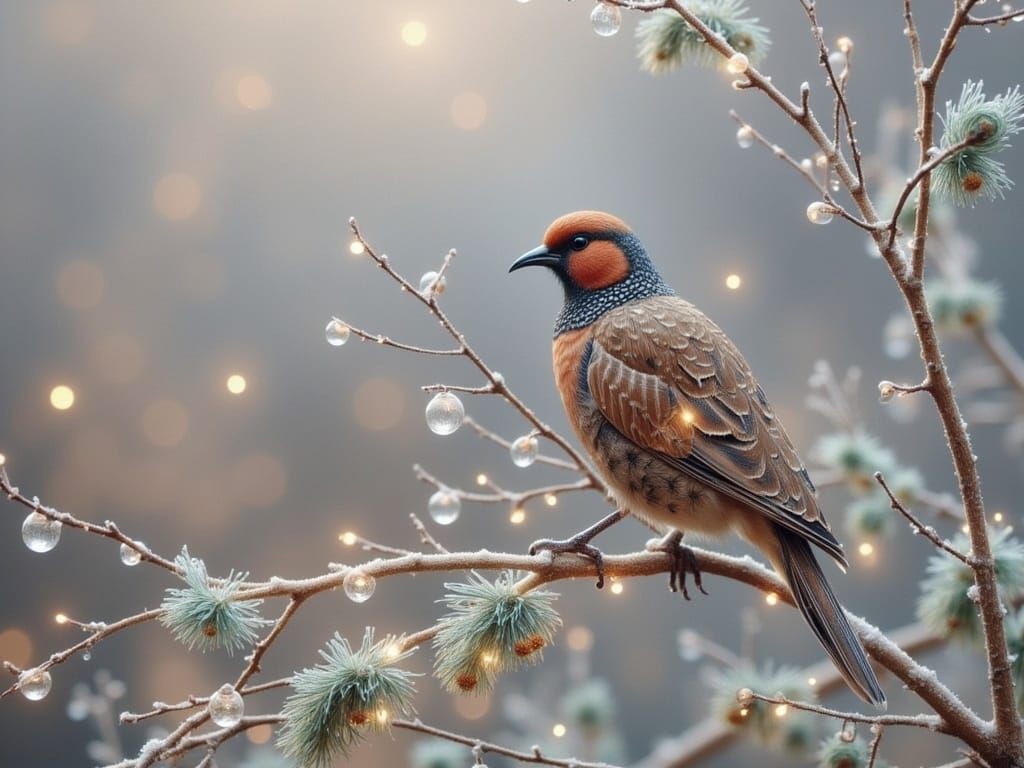 Chukar Partridge in Winter Watercolor Landscape
